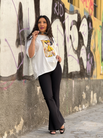 Bluza din bumbac cu impimeu fata cu rochita cu perlute [5]