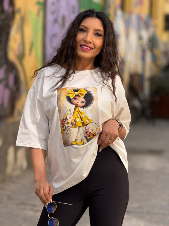 Bluze si camasi - Bluza din bumbac cu impimeu fata cu rochita cu perlute