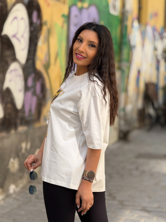 Bluza din bumbac cu impimeu fata cu rochita cu perlute [3]