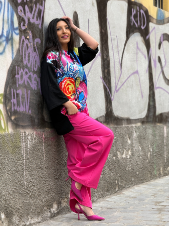 Bluza din bumbac cu imprimeu cu roz si albastru [3]