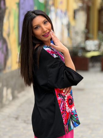 Bluza din bumbac cu imprimeu cu roz si albastru [6]