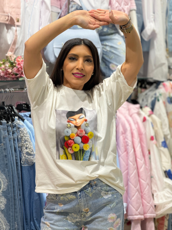 Bluza din bumbac cu imprimeu fata cu cercei [5]