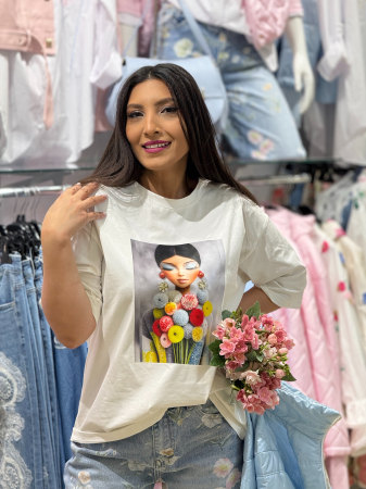 Bluza din bumbac cu imprimeu fata cu cercei [4]