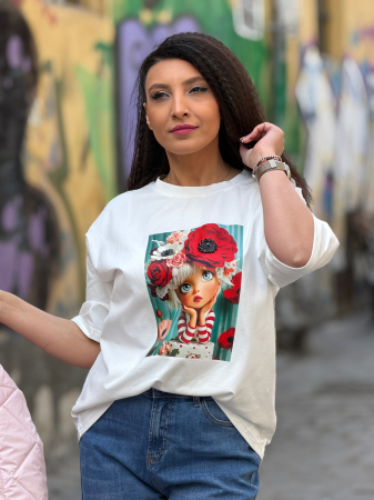 Bluza din bumbac cu imprimeu fata cu flori in par [2]