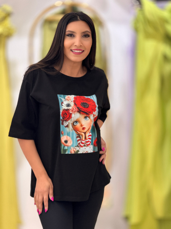 Bluza din bumbac cu imprimeu fata cu flori in par [1]