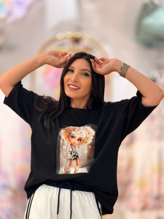 Imbracaminte de dama - Bluza din bumbac cu imprimeu fata cu fusta cu perlute