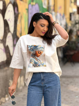Bluza din bumbac cu imprimeu fata cu turban si perlute [2]