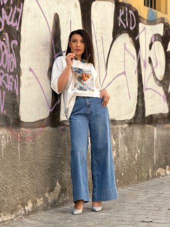 Bluze si camasi - Bluza din bumbac cu imprimeu fata cu turban si perlute