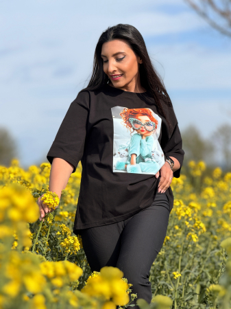 Bluza din bumbac cu imprimeu fayta roscata cu ochelari [3]