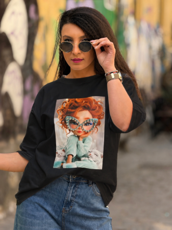 Imbracaminte de dama - Bluza din bumbac cu imprimeu fayta roscata cu ochelari