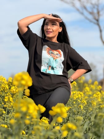 Imbracaminte de dama - Bluza din bumbac cu imprimeu fayta roscata cu ochelari