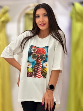 Bluze si camasi - Bluza din bumbac cu imprimeu fetita cu caciula si ochelari