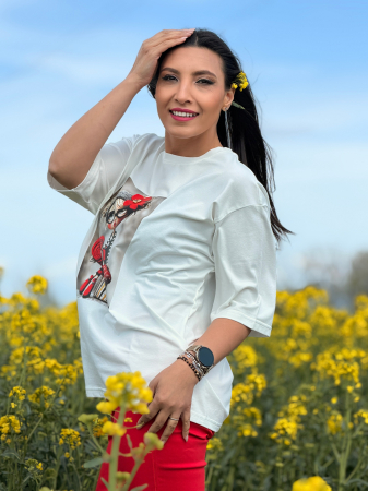 Bluza din bumbac cu imprimeu fetita cu flori rosii [3]