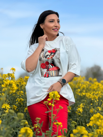 Bluza din bumbac cu imprimeu fetita cu flori rosii [1]
