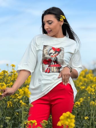 Bluza din bumbac cu imprimeu fetita cu flori rosii [2]