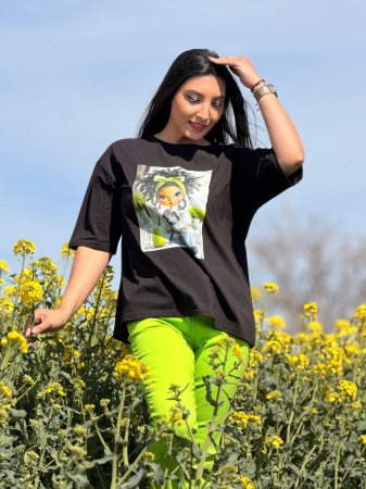 Bluza din bumbac cu imprimeu fetita cu funda verde [3]