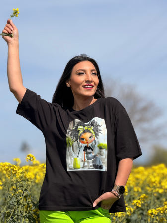 Bluza din bumbac cu imprimeu fetita cu funda verde [5]