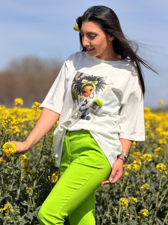 Bluza din bumbac cu imprimeu fetita cu fundita verde [5]