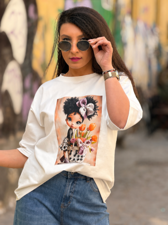 Imbracaminte de dama - Bluza din bumbac cu imprimeu fetita cu mov