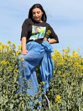 Imbracaminte de dama - Bluza din bumbac cu imprimeu fetita in hamac