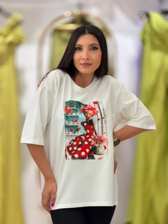 Bluze si camasi - Bluza din bumbac cu imprimeu fetita in rochita cu perlute