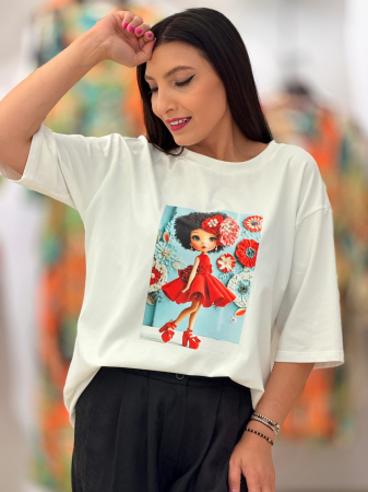Bluze si camasi - Bluza din bumbac cu imprimeu fetita in rochita rosie