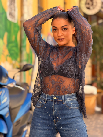 Bluza din dantela florala transparenta [2]