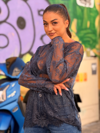 Bluza din dantela florala transparenta [4]