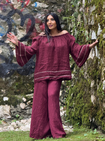 Bluza din in 100% cu elastic la gat [5]