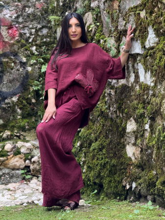 COLECTIA DE IN YOU&ME - Bluza din in 100% cu floare cu paiete