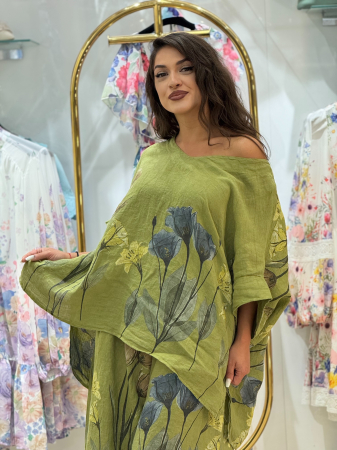 Noutati - Bluza din in cu imprimeu lalele