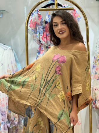 Noutati - Bluza din in cu imprimeu lalele