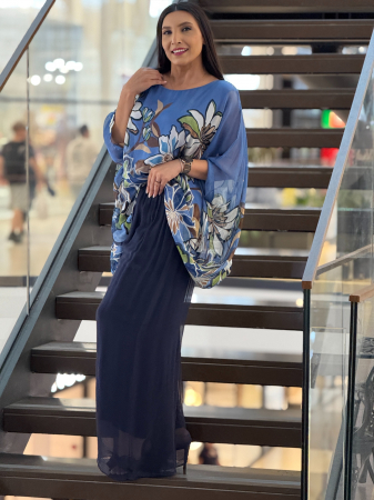 Bluza din matase albastra cu flori [2]