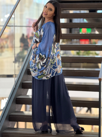 Bluza din matase albastra cu flori [3]