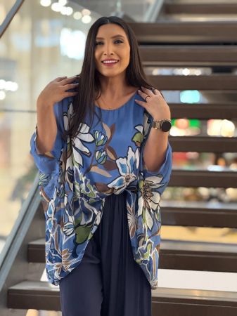 Bluza din matase albastra cu flori [4]