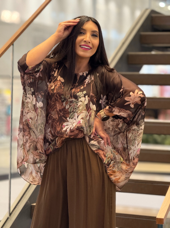 Imbracaminte de dama marimea XXL - Bluza din matase cu imprimeu floral