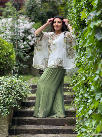 Bluza din matase cu imprimeu flori verzi [5]