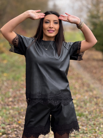 Bluza din piele ecologica cu dantela [2]