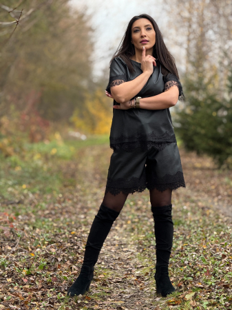 Bluza din piele ecologica cu dantela [4]