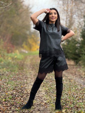 Bluza din piele ecologica cu dantela [5]