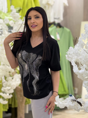 Bluza din vascoza cu anchior si print argintiu [3]