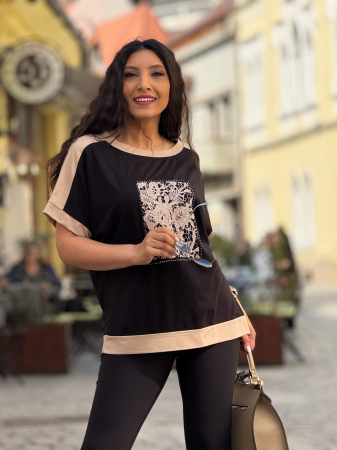 Bluza din vascoza cu detaliu bej [2]