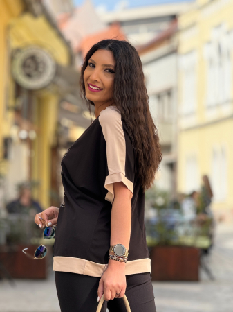 Bluza din vascoza cu detaliu bej [5]