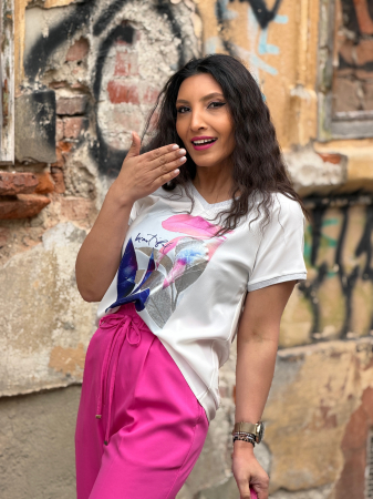 Imbracaminte de dama - Bluza din vascoza cu imprimeu fruza mov