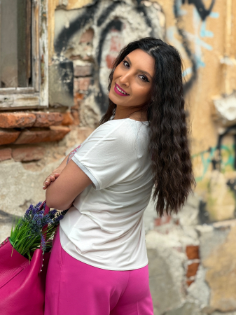 Bluza din vascoza cu imprimeu fruza mov [2]