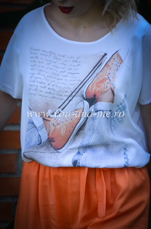 Bluza din vascoza cu imprimeu portocaliu papucei [4]
