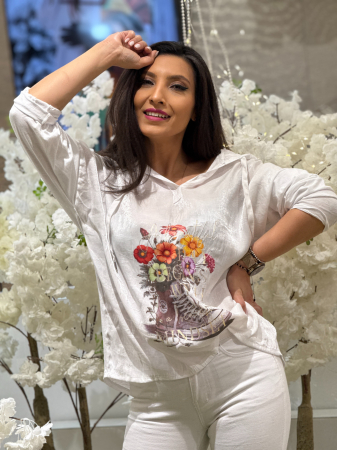 COLECTIA DE PRIMAVARA - Bluza lejera cu gluga si imprimeu floral