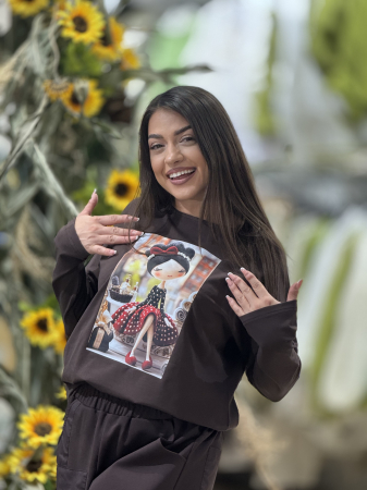 Bluza maro cu imprimeu fetita cu perlute [3]