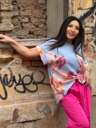 Bluze si camasi - Bluza mov cu imprimeu floare