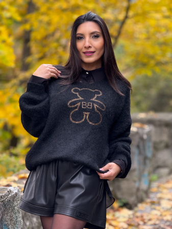 Imbracaminte de dama - Bluza neagra cu imprimeu ursulet